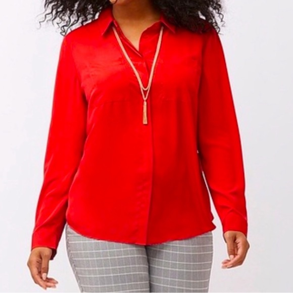 NWOT 26/28 Lane Bryant Red Button Front Long Sleeve Blouse - Picture 10 of 10